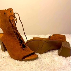 Franco Sarto Suede Open Toe Open Heel Booties
